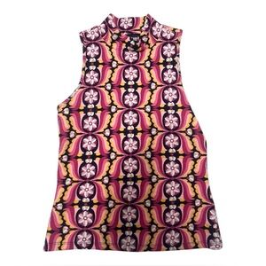 Anthropologie Retro Vibrant Pink & Yellow Geometric Mock Neck.Tank Top Sz XS